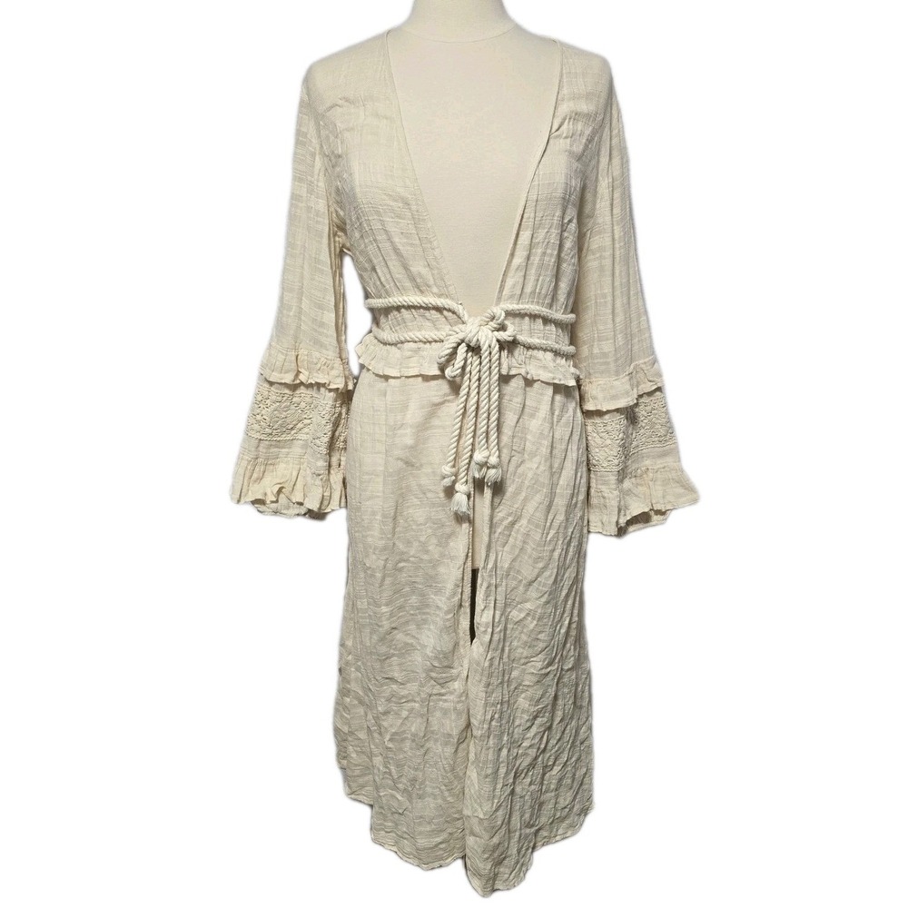 Peace‎ Love World Gauze Lace Duster Beige Hippie Bohemian Festival Size Large